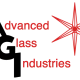 Advanced Glass Industries logo, with the first letter of each word in black and the rest in red