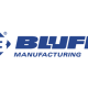 Bluff Manufacturing's logo in blue type
