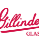 Gillinder Glass logo in red cursive letters