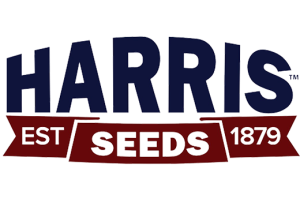 Harris seeds logo spelled in blue and red, including the year it was established-- 1879