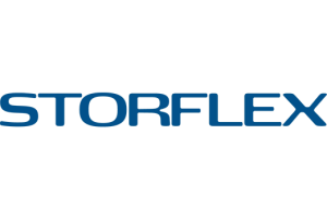 Storflex's logo in large blue text