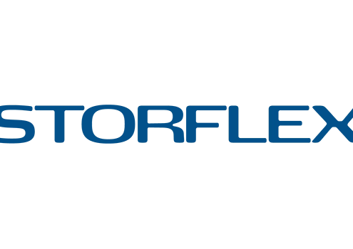 Storflex's logo in large blue text