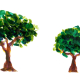 Photo of a smaller tree beside a larger tree, symbolically representing long term vs short term investment timelines.