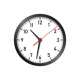 Image of a standard black and white clock with a red second hand.